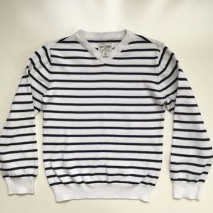 V-Neck Striped Sweater, Size 5/6, S, White Blue